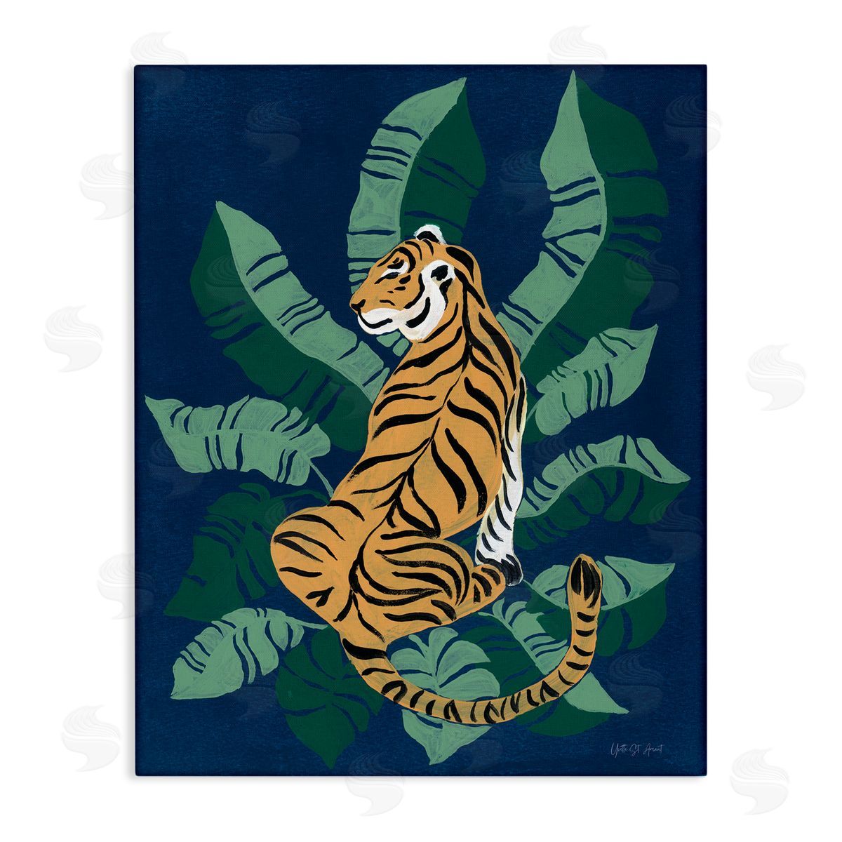 Tiger Sitting over Palms Canvas Wall Art, Home Decor by Yvette St. Amant