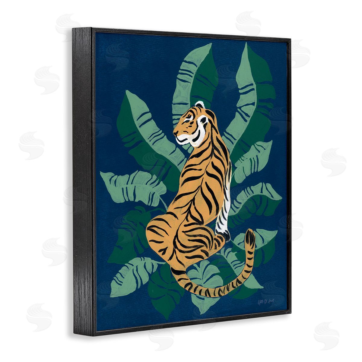 Tiger Sitting over Palms Black Frame Print Wall Art, Home Decor by Yvette St. Amant