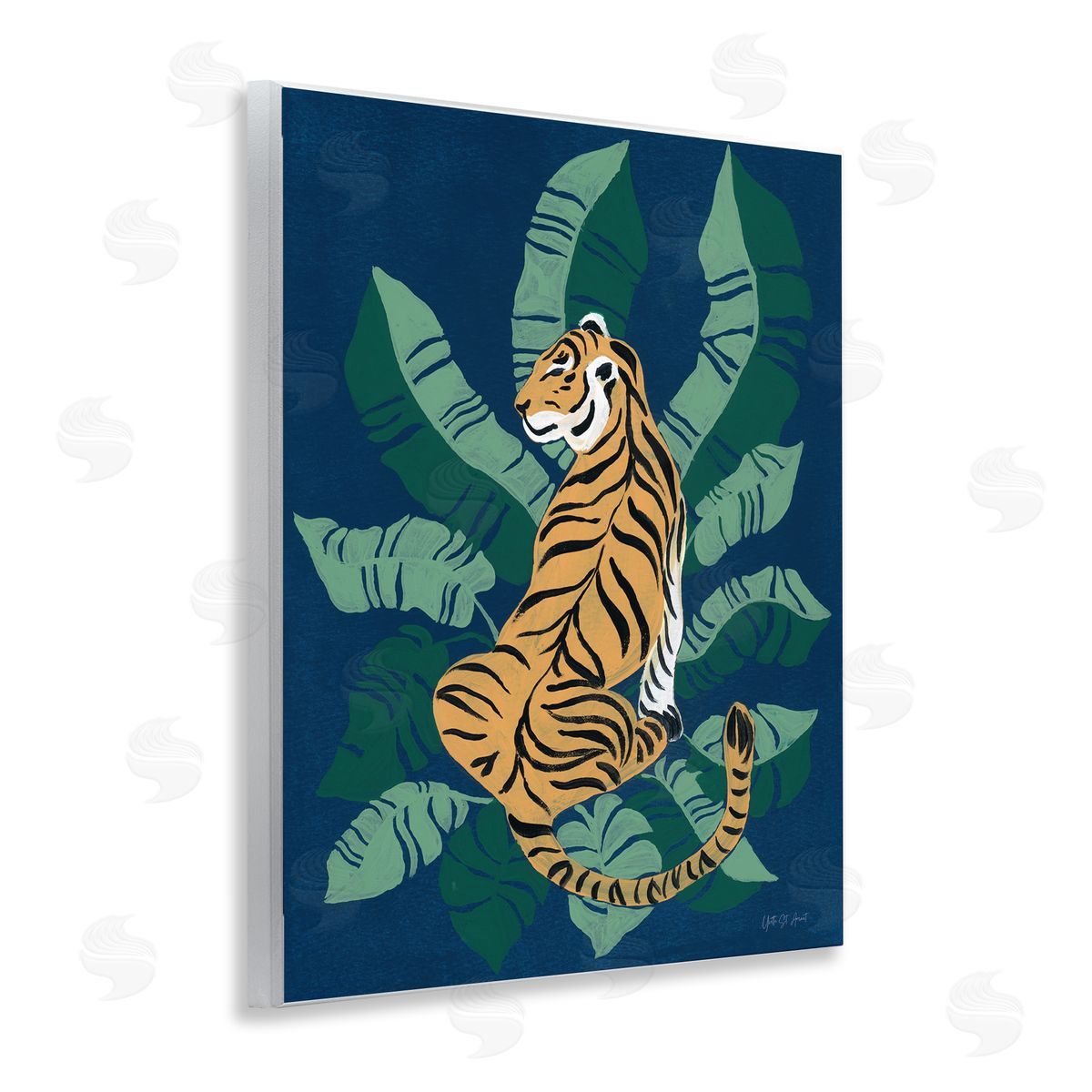 Tiger Sitting over Palms Wood Plaque Wall Art, Home Decor by Yvette St. Amant