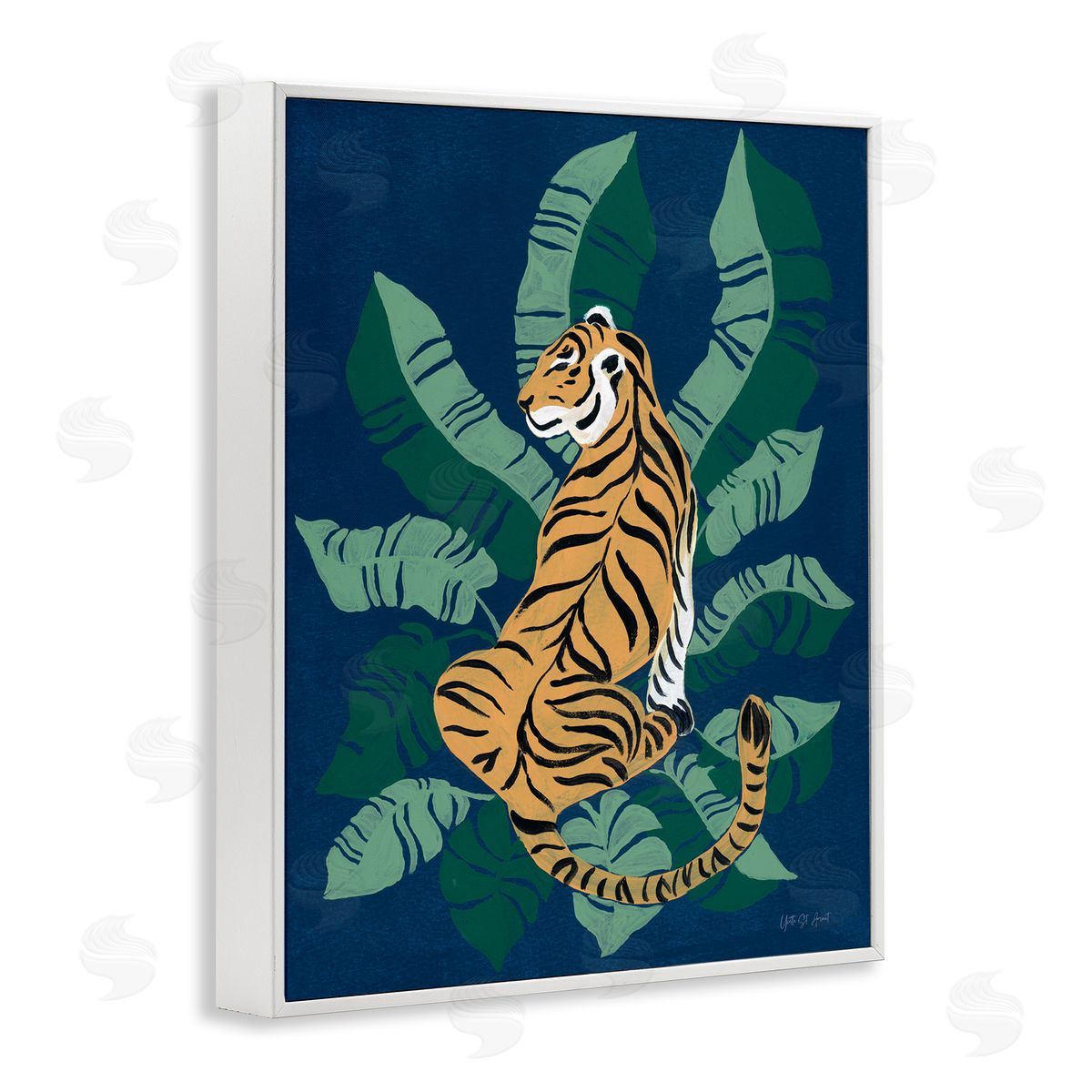 Tiger Sitting over Palms White Frame Print Wall Art, Home Decor by Yvette St. Amant