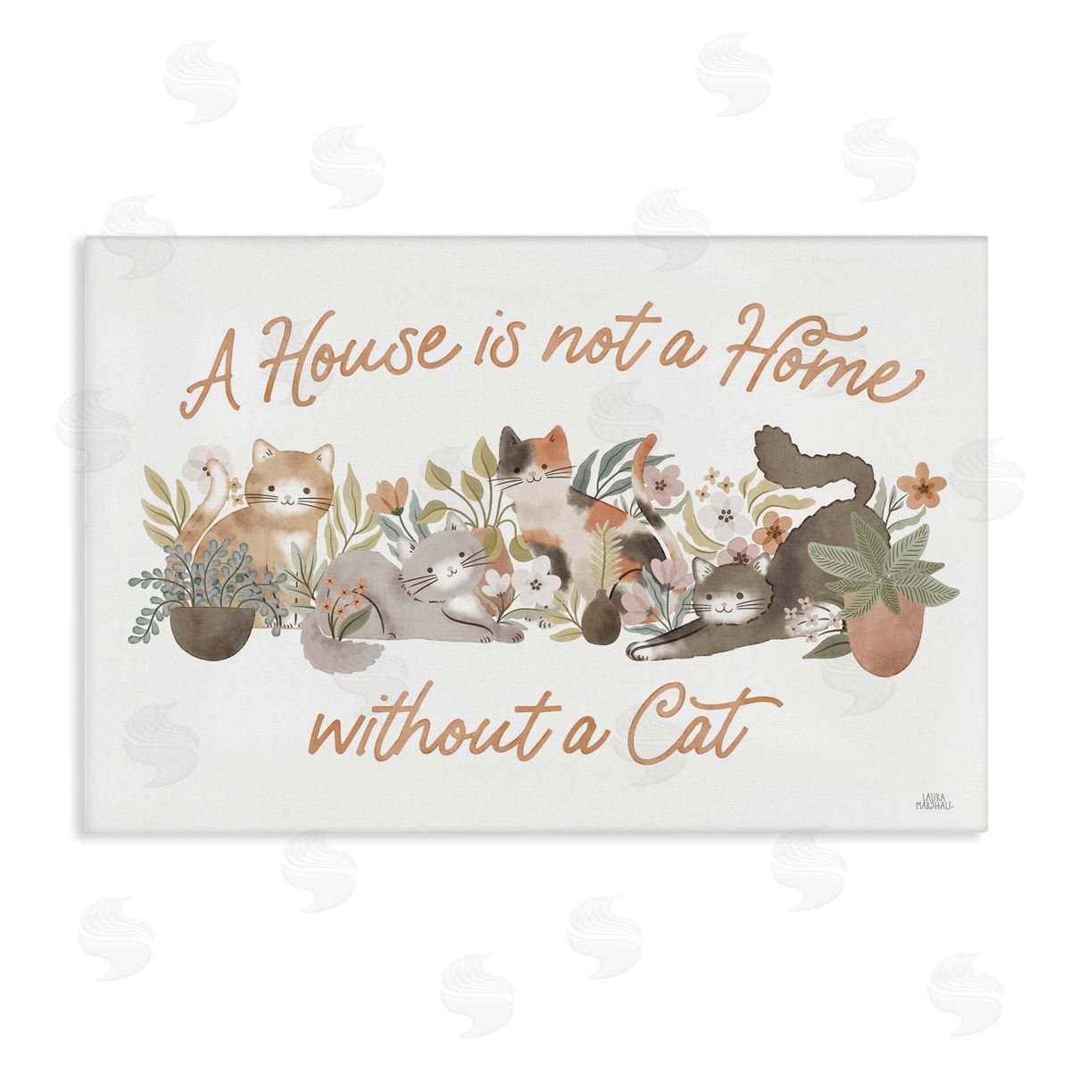 Cozy Cats and Plants Phrase Canvas Wall Art, Home Decor by Laura Marshall