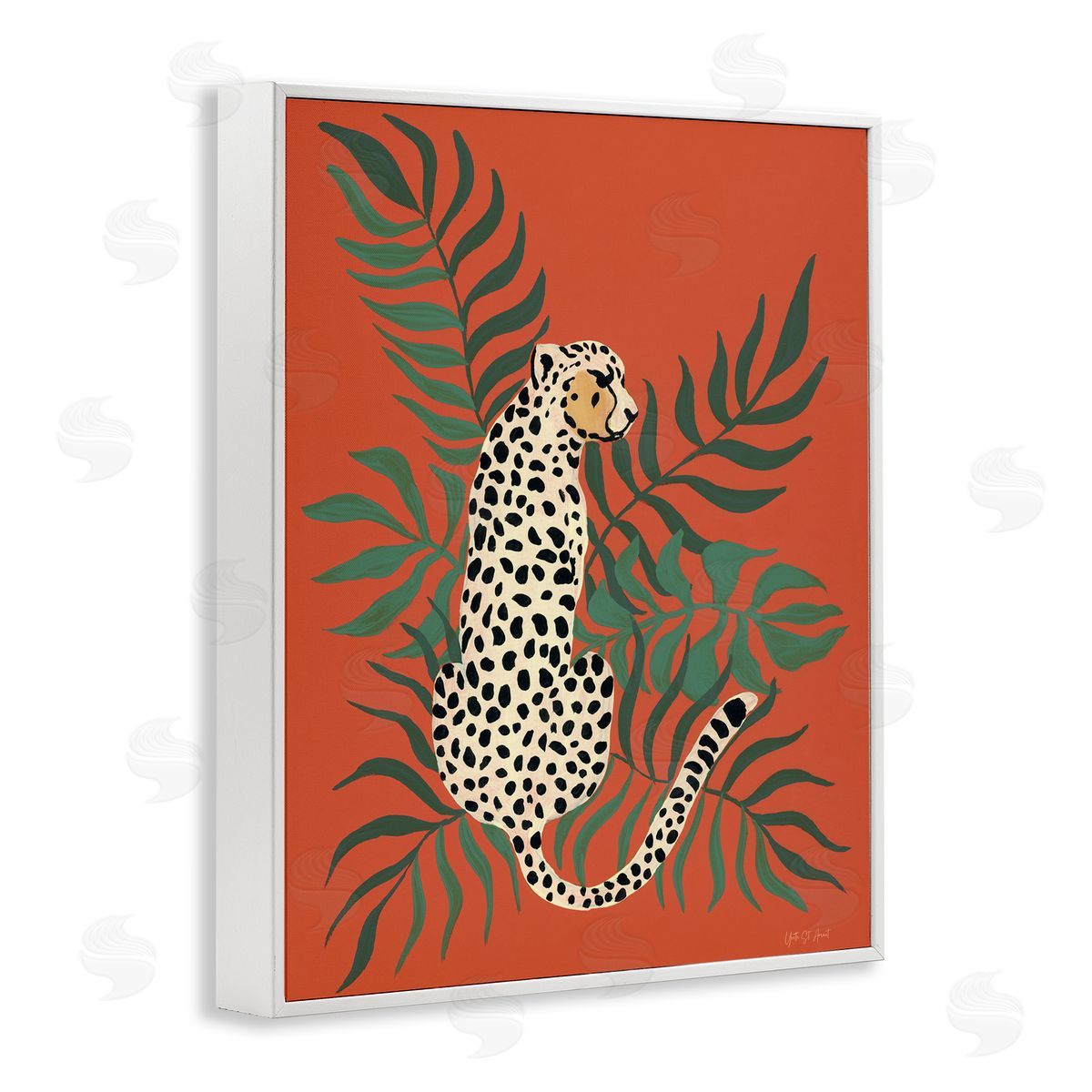 Leopard and Palm Leaves White Frame Print Wall Art, Home Decor by Yvette St. Amant