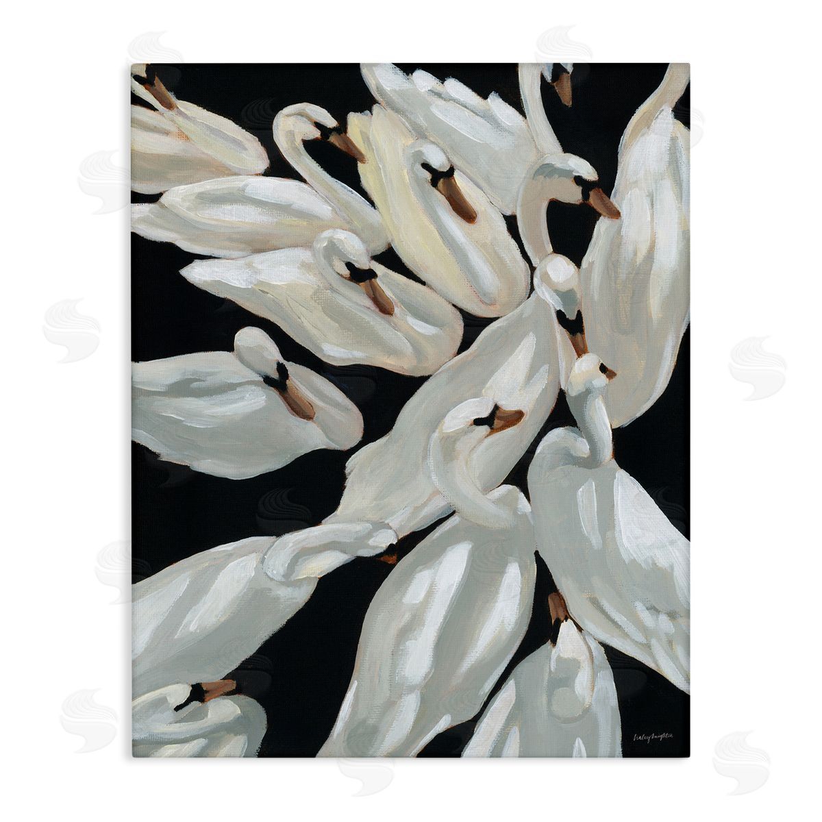 Gathered Swans Swimming Canvas Wall Art, Home Decor by Haley Knighten