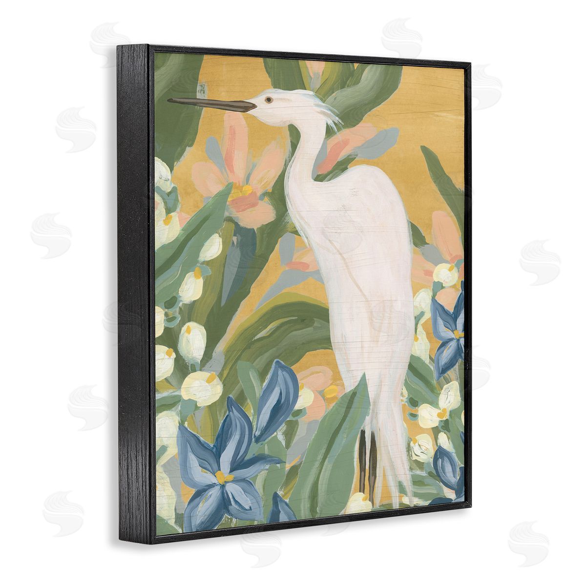 Tropical Egret Painting Black Frame Print Wall Art, Home Decor by June Erica Vess