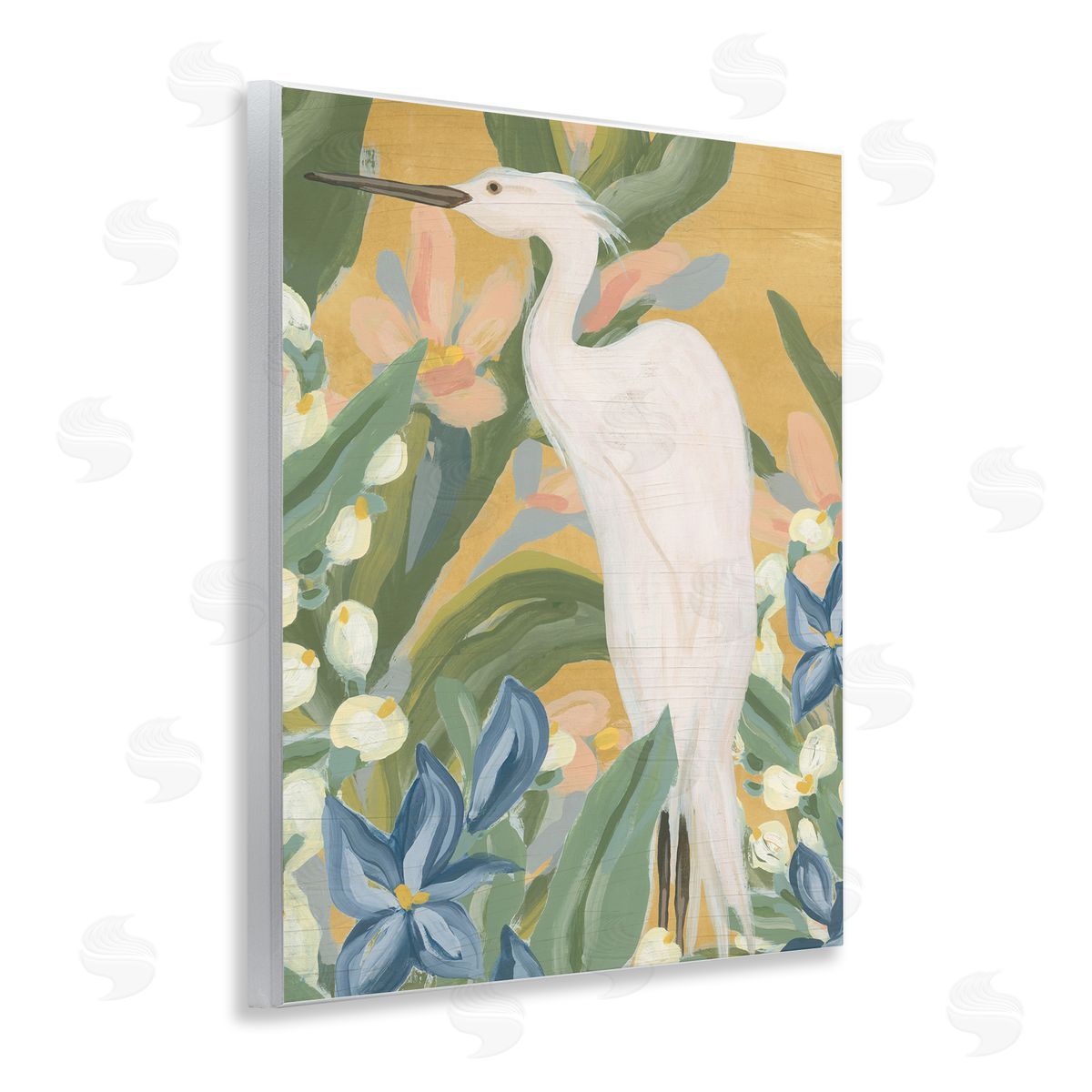 Tropical Egret Painting Wood Plaque Wall Art, Home Decor by June Erica Vess