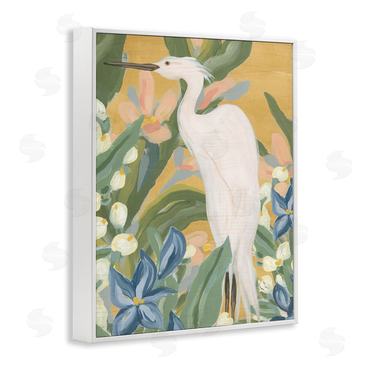 Tropical Egret Painting White Frame Print Wall Art, Home Decor by June Erica Vess