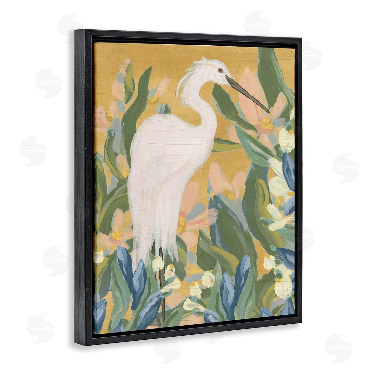 Egret and Lake Vegetation Black Floating Frame Canvas Wall Art, Home Decor by June Erica Vess