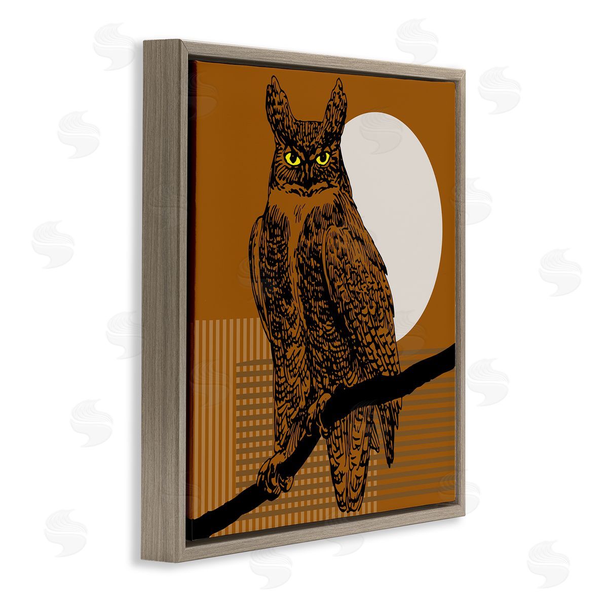 Horned Owl and Full Moon Brown Floating Frame Canvas Wall Art, Home Decor by Regina Moore