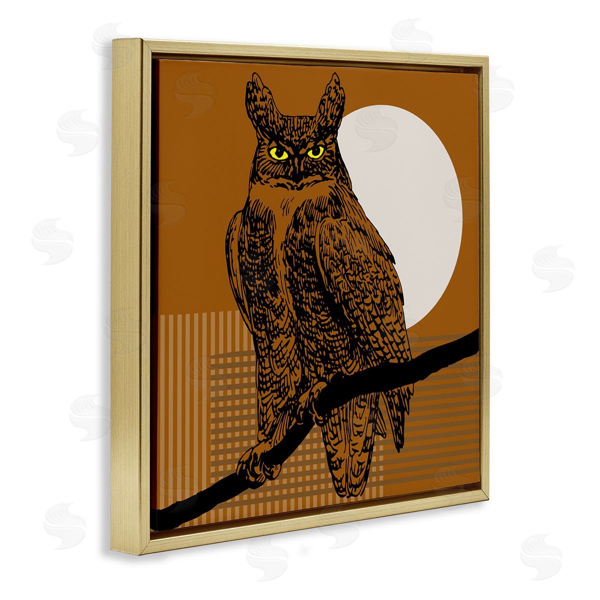 Horned Owl and Full Moon Gold Floating Frame Canvas Wall Art, Home Decor by Regina Moore