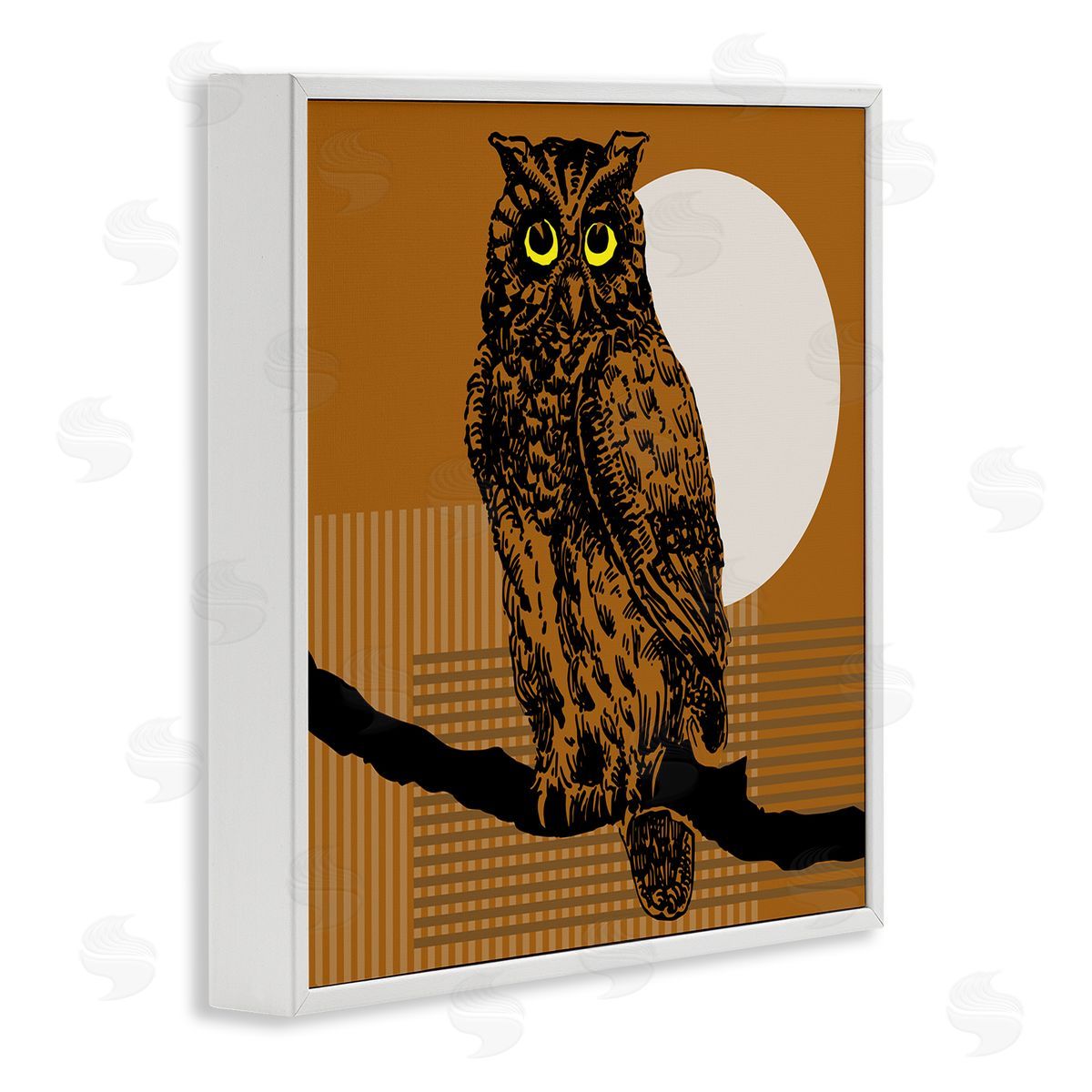 Owl Perched with Moon White Frame Print Wall Art, Home Decor by Regina Moore