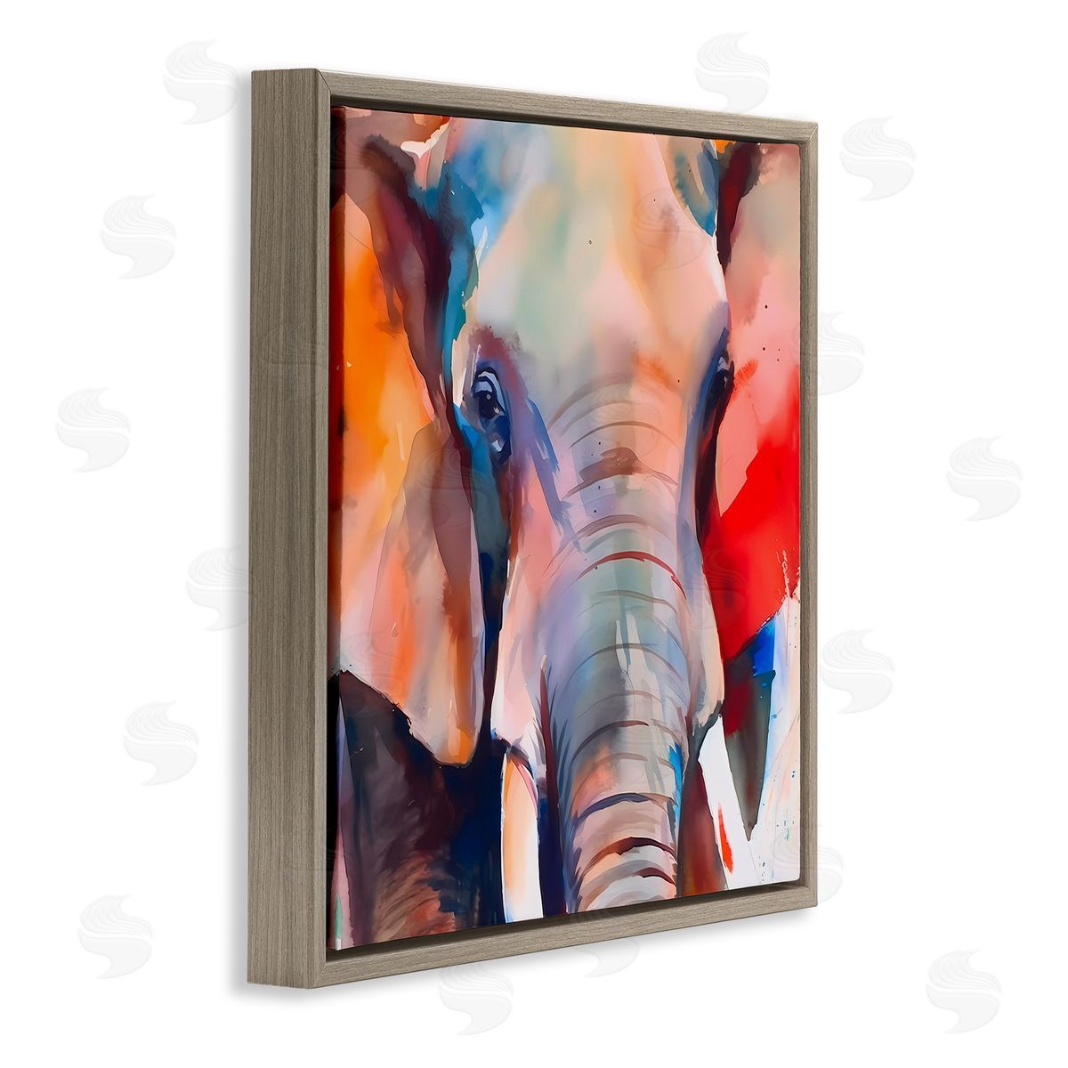 Close Up Elephant Face Brown Floating Frame Canvas Wall Art, Home Decor by Walker Noble