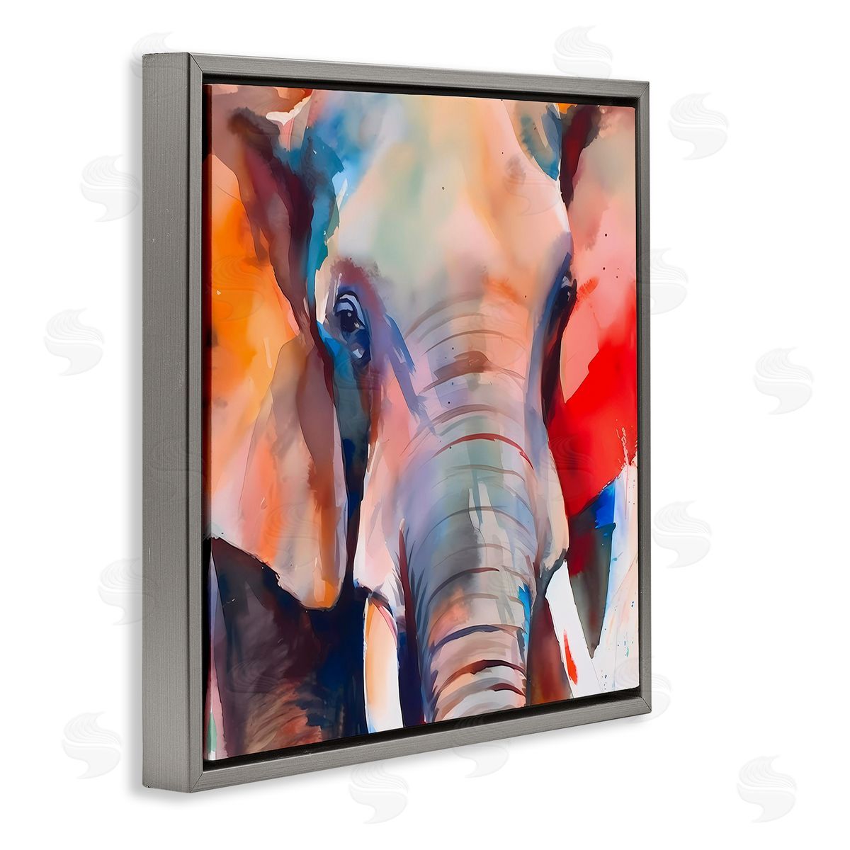 Close Up Elephant Face Grey Floating Frame Canvas Wall Art, Home Decor by Walker Noble