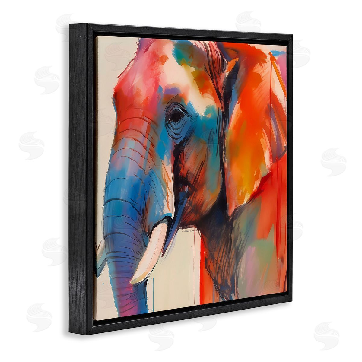 Elephant with Modern Hues Black Floating Frame Canvas Wall Art, Home Decor by Walker Noble