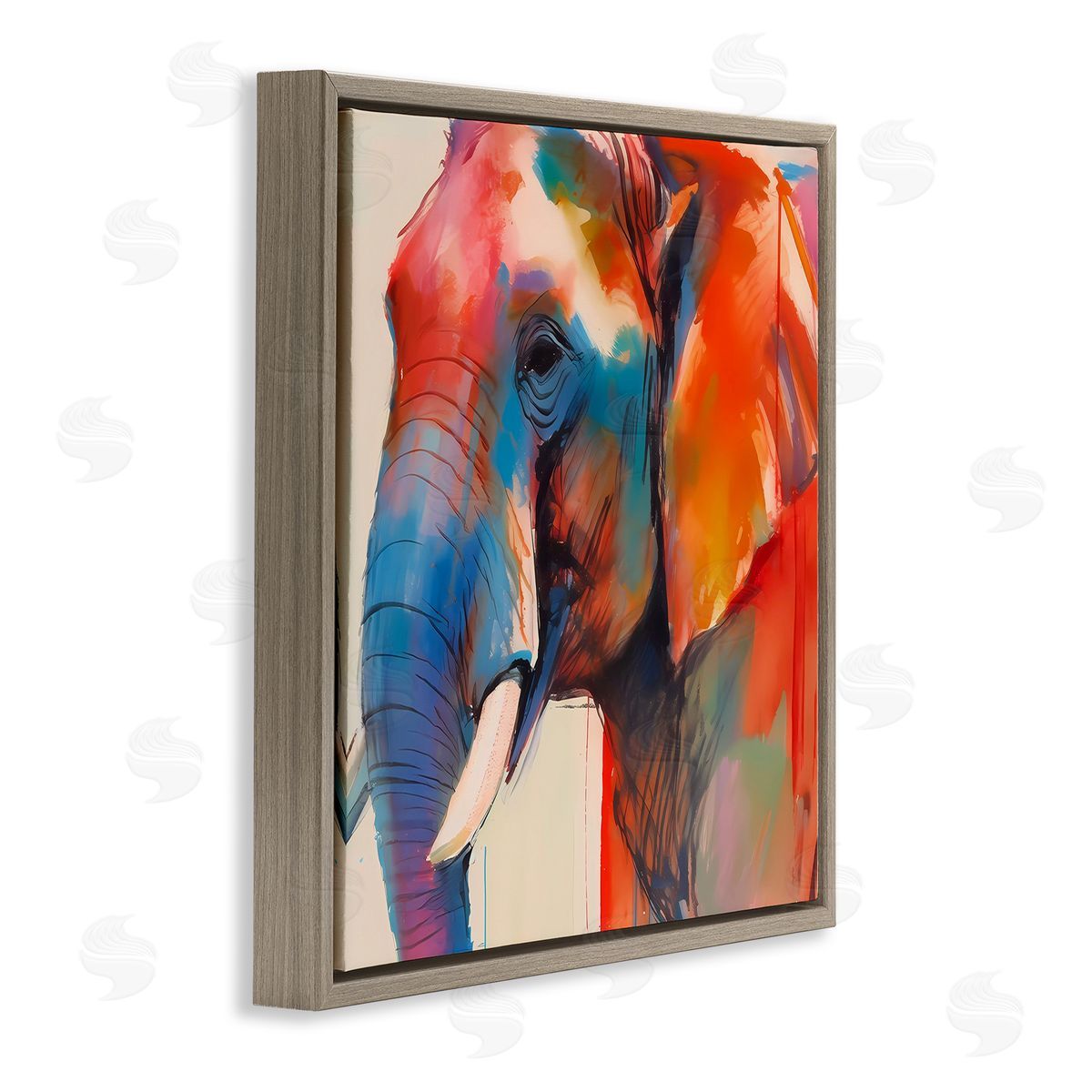 Elephant with Modern Hues Brown Floating Frame Canvas Wall Art, Home Decor by Walker Noble