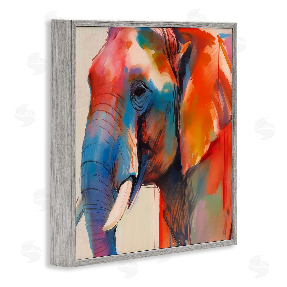 Elephant with Modern Hues Grey Frame Print Wall Art, Home Decor by Walker Noble
