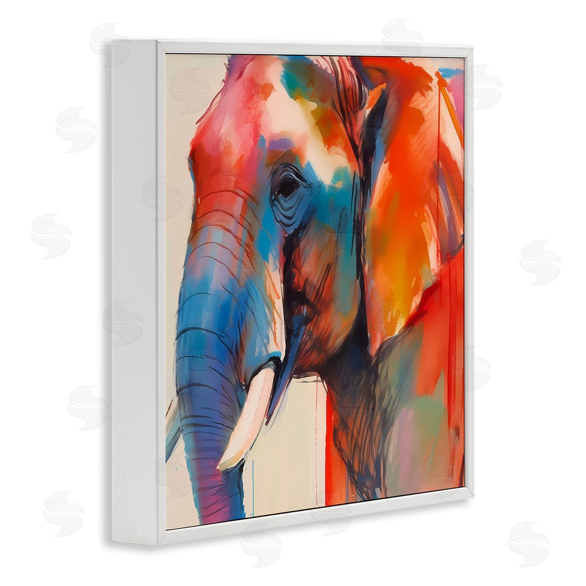 Elephant with Modern Hues White Frame Print Wall Art, Home Decor by Walker Noble
