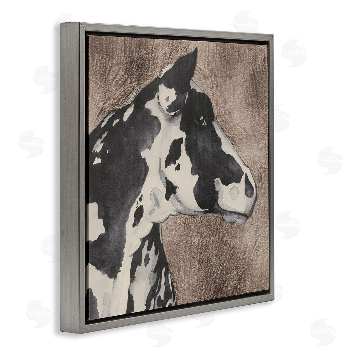 Rustic Cow Looking Right Grey Floating Frame Canvas Wall Art, Home Decor by Grace Popp