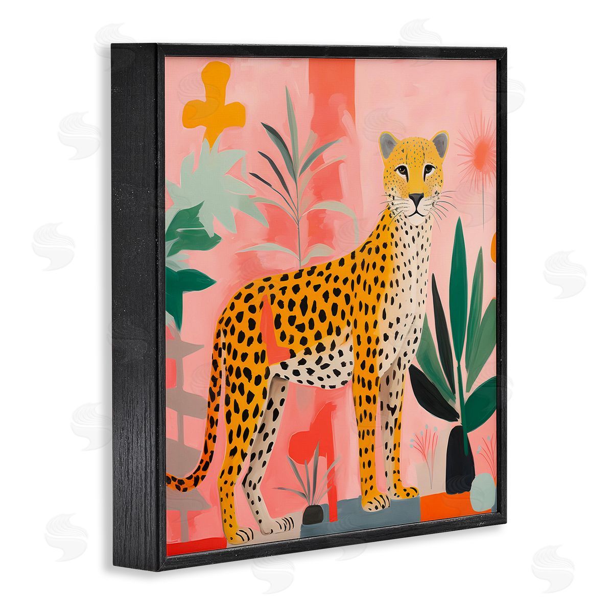 Standing Leopard and Plants Black Frame Print Wall Art, Home Decor by Walker Noble