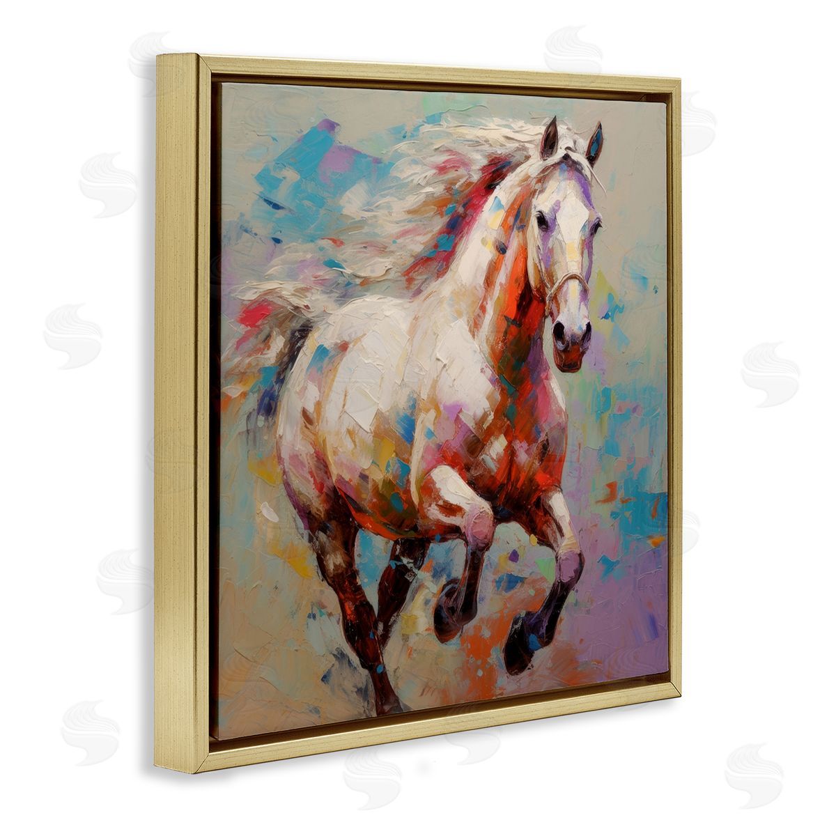 Trotting Horse Abstraction Gold Floating Frame Canvas Wall Art, Home Decor by Irena Orlov