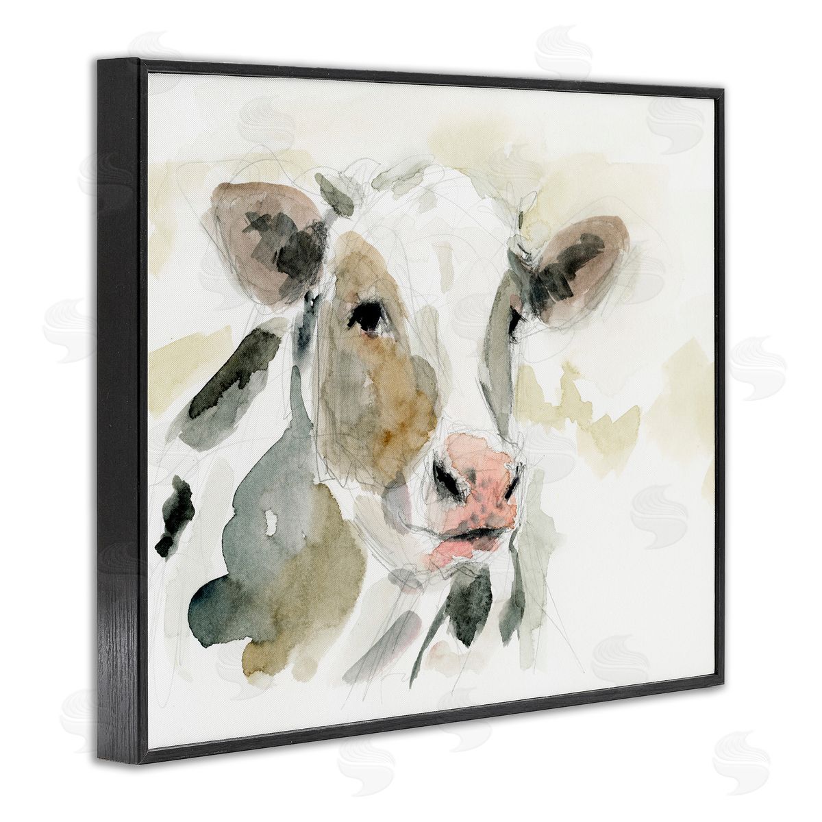Soft Watercolor Cow Black Frame Print Wall Art, Home Decor by Victoria Barnes