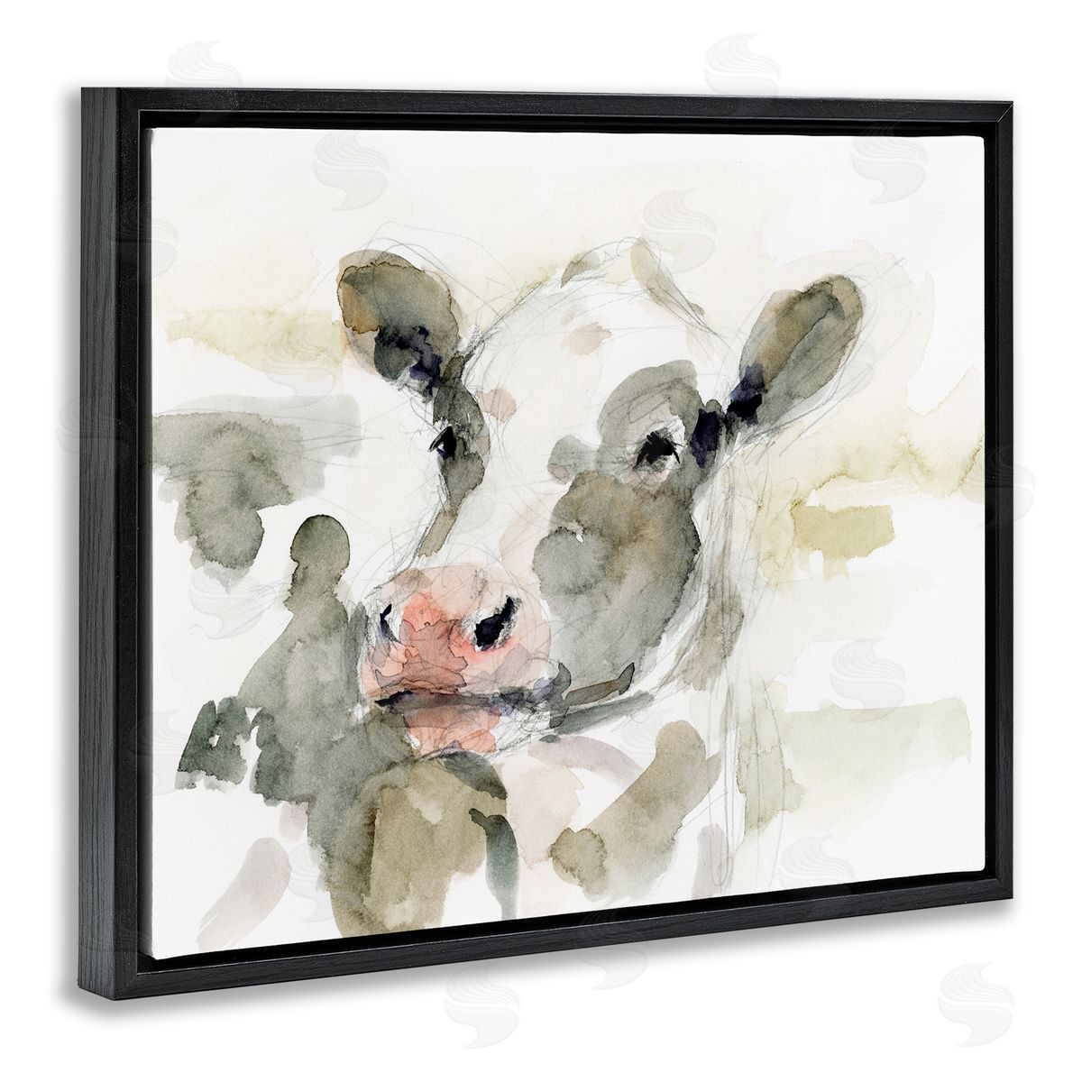 Soft Painterly Cow Black Floating Frame Canvas Wall Art, Home Decor by Victoria Barnes