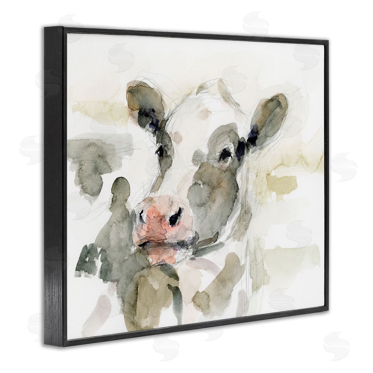Soft Painterly Cow Black Frame Print Wall Art, Home Decor by Victoria Barnes