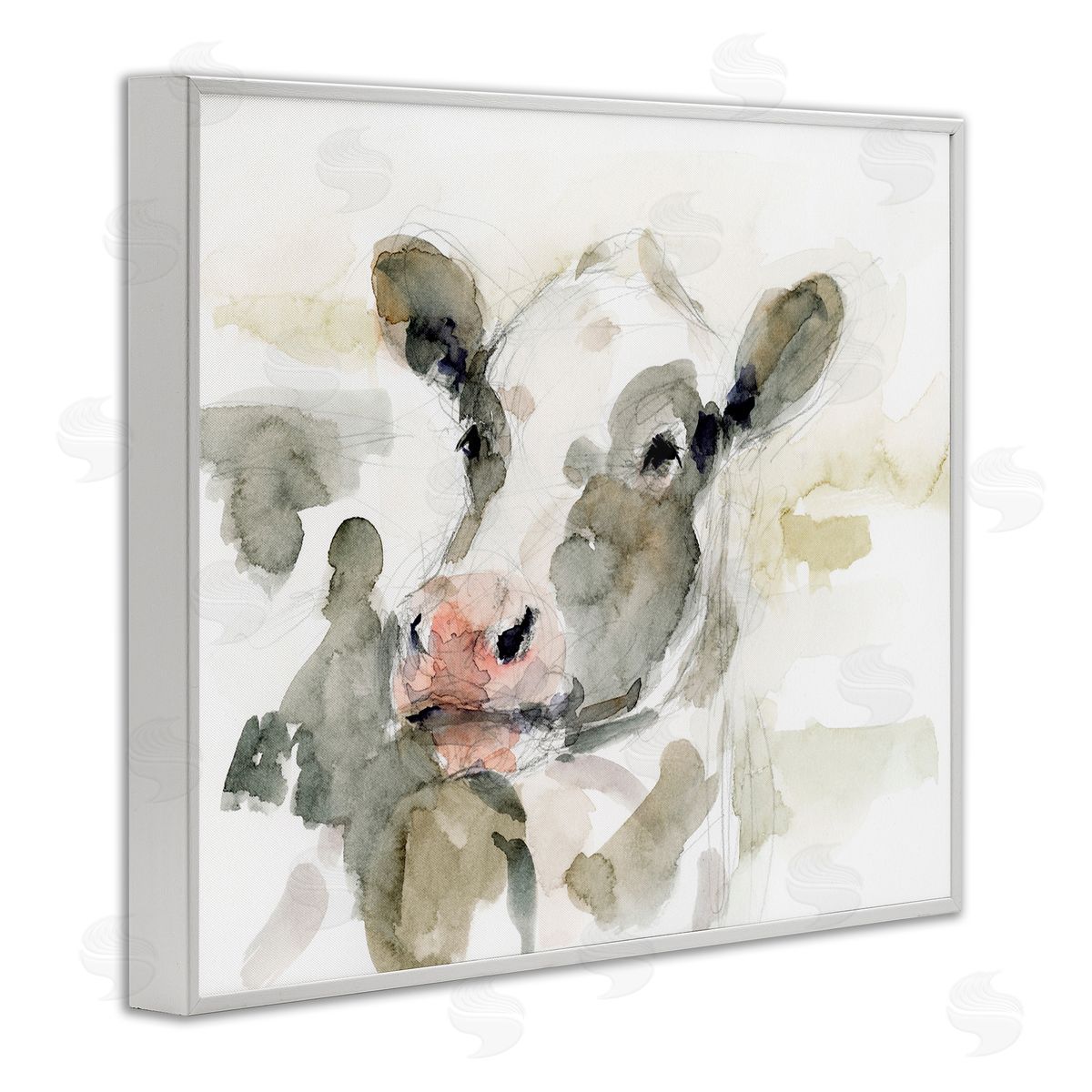 Soft Painterly Cow White Frame Print Wall Art, Home Decor by Victoria Barnes