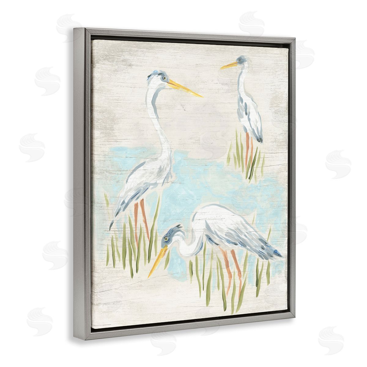 Nautical Heron Trio Grey Floating Frame Canvas Wall Art, Home Decor by June Erica Vess