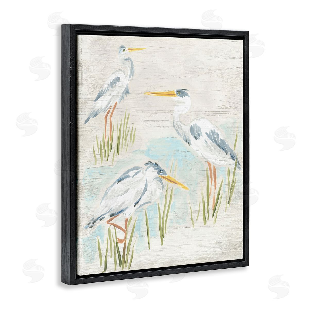 Rustic Lake Birds Black Floating Frame Canvas Wall Art, Home Decor by June Erica Vess