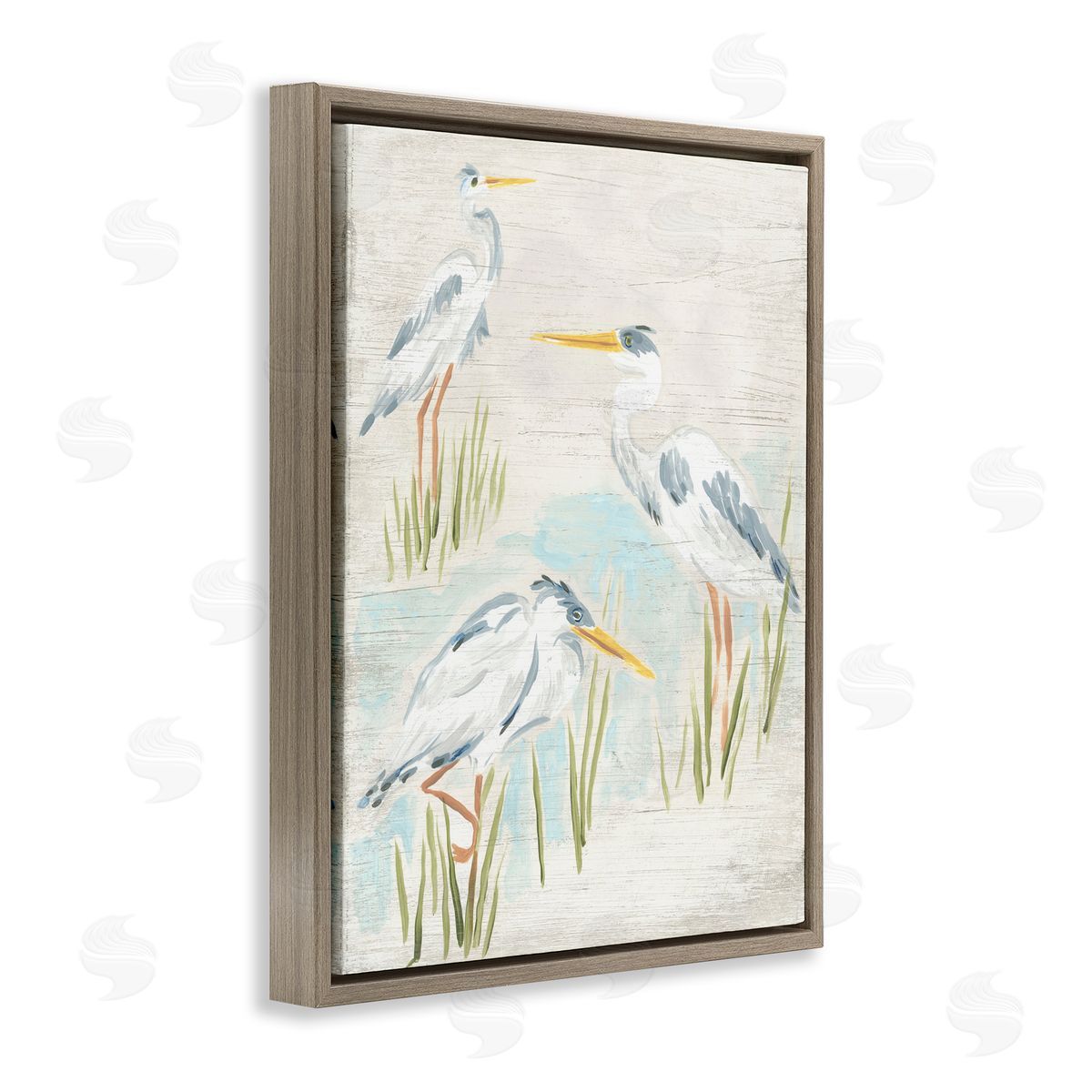 Rustic Lake Birds Brown Floating Frame Canvas Wall Art, Home Decor by June Erica Vess