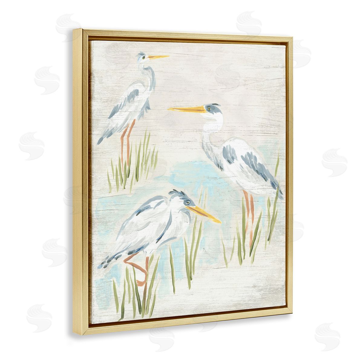 Rustic Lake Birds Gold Floating Frame Canvas Wall Art, Home Decor by June Erica Vess