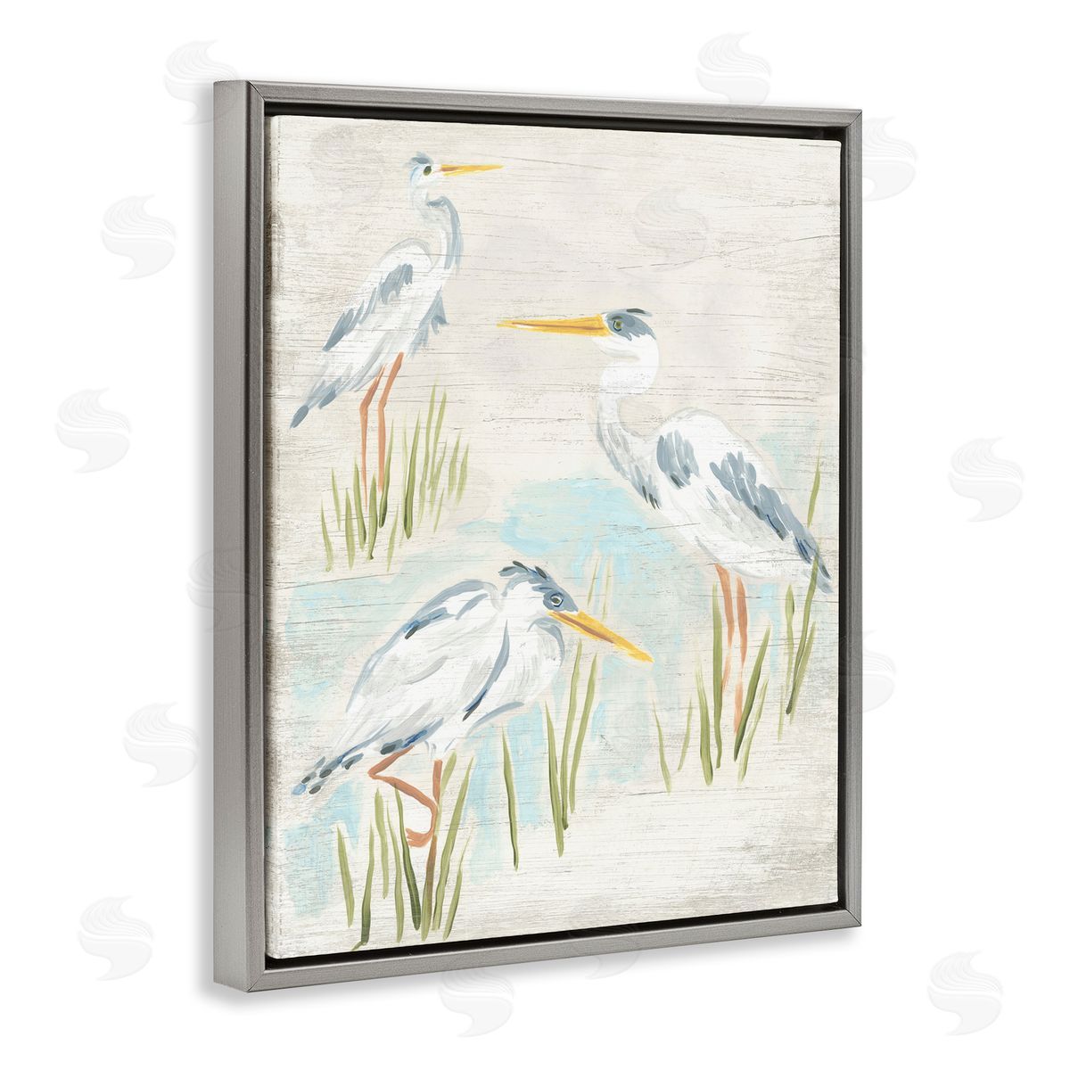 Rustic Lake Birds Grey Floating Frame Canvas Wall Art, Home Decor by June Erica Vess