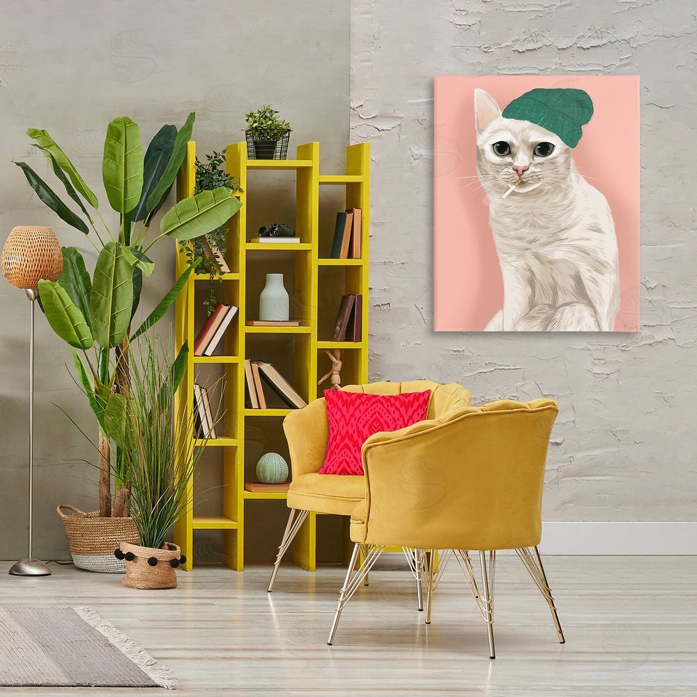 Tara Royle Hipster Cat with Beanie Canvas Wall Art Print in Room