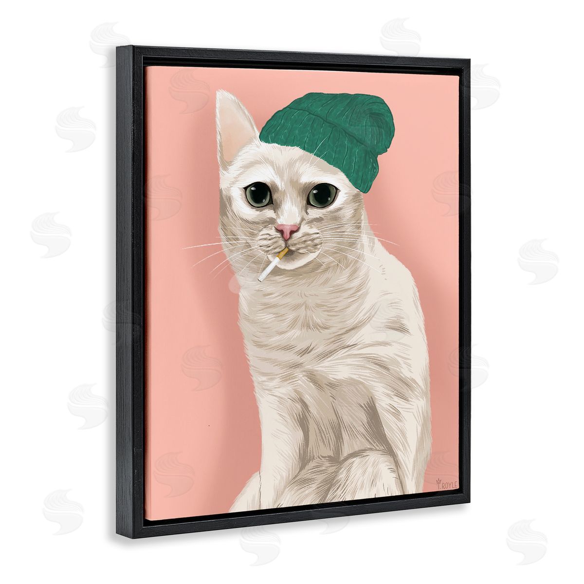 Tara Royle Hipster Cat with Beanie Black Floating Frame Canvas Wall Art Print