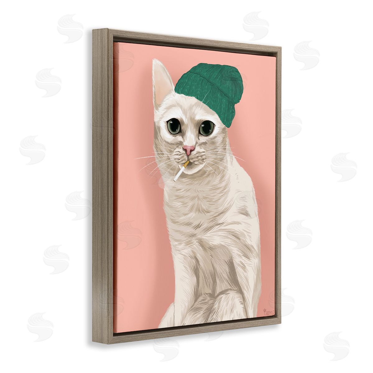 Tara Royle Hipster Cat with Beanie Brown Floating Frame Canvas Wall Art Print