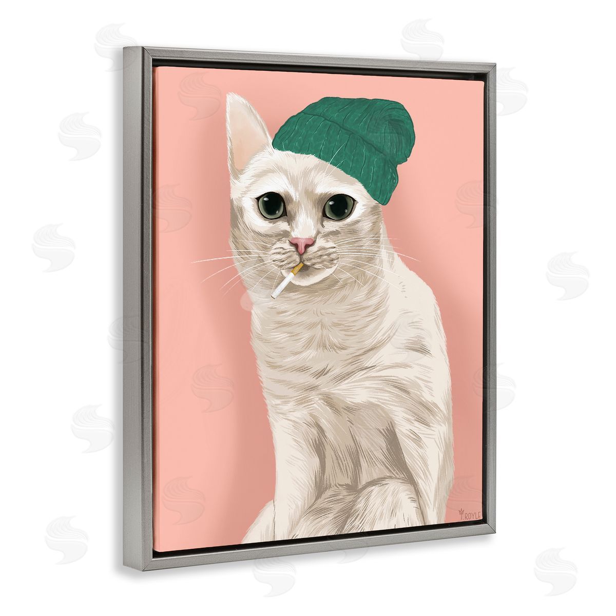 Tara Royle Hipster Cat with Beanie Gray Floating Frame Canvas Wall Art Print
