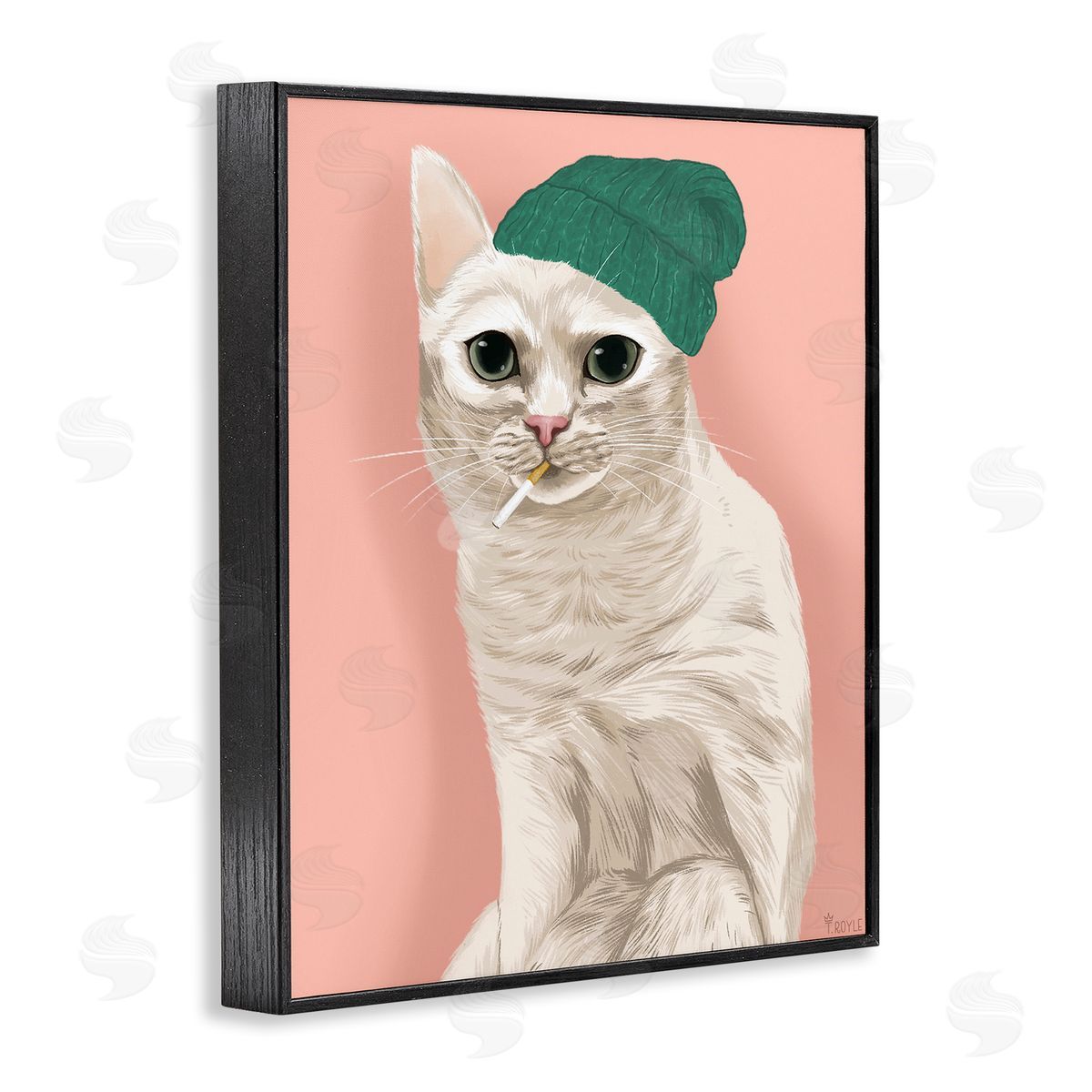 Tara Royle Hipster Cat with Beanie Black Framed Giclee Wall Art Print
