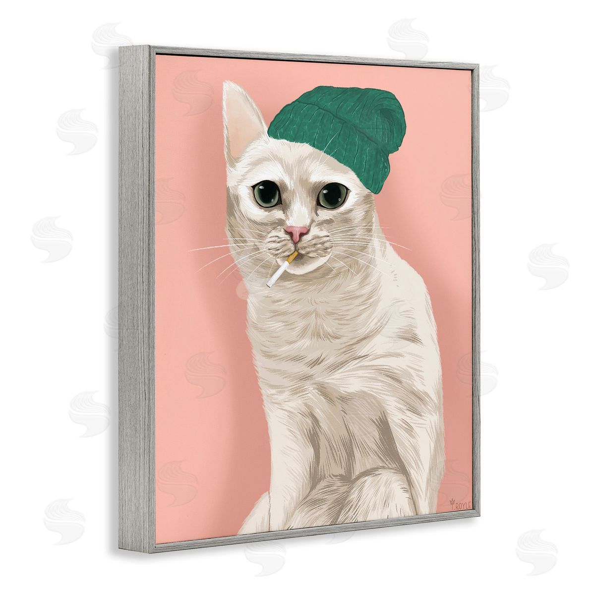 Tara Royle Hipster Cat with Beanie Gray Framed Giclee Wall Art Print