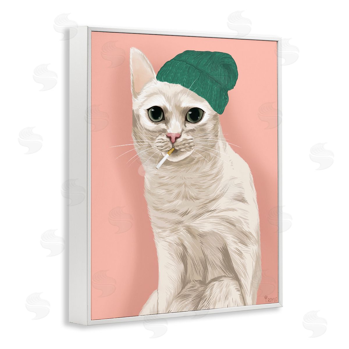 Tara Royle Hipster Cat with Beanie White Framed Giclee Wall Art Print