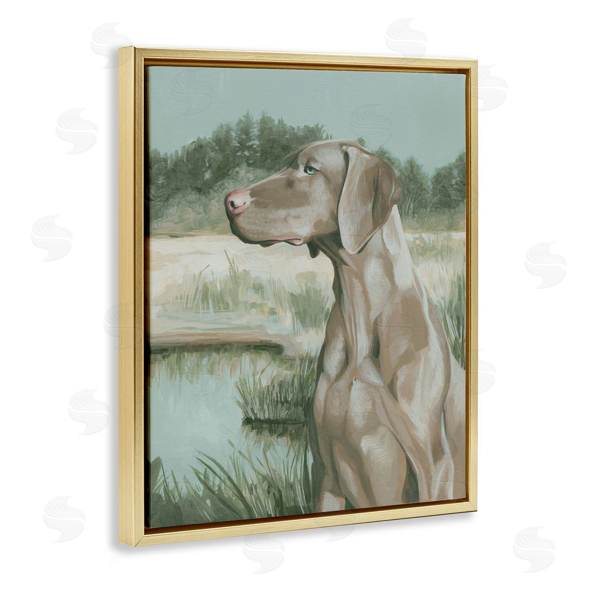 Stoic Labrador Landscape Gold Floating Frame Canvas Wall Art, Home Decor by Grace Popp