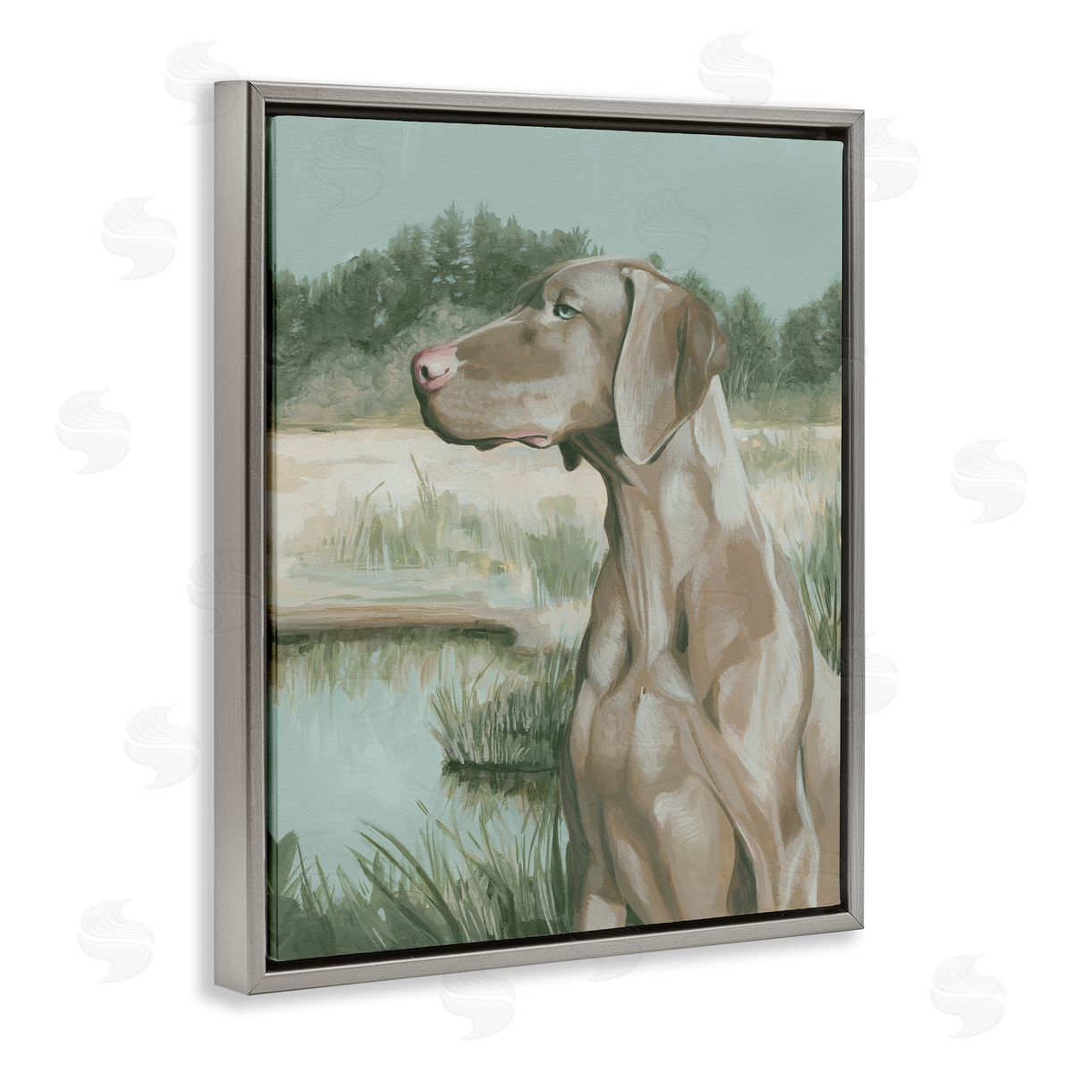 Stoic Labrador Landscape Grey Floating Frame Canvas Wall Art, Home Decor by Grace Popp