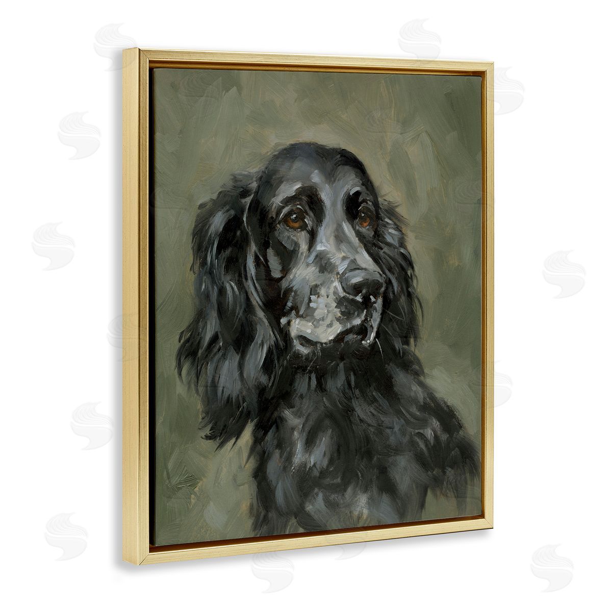 Black Cocker Spaniel Gold Floating Frame Canvas Wall Art, Home Decor by Victoria Barnes