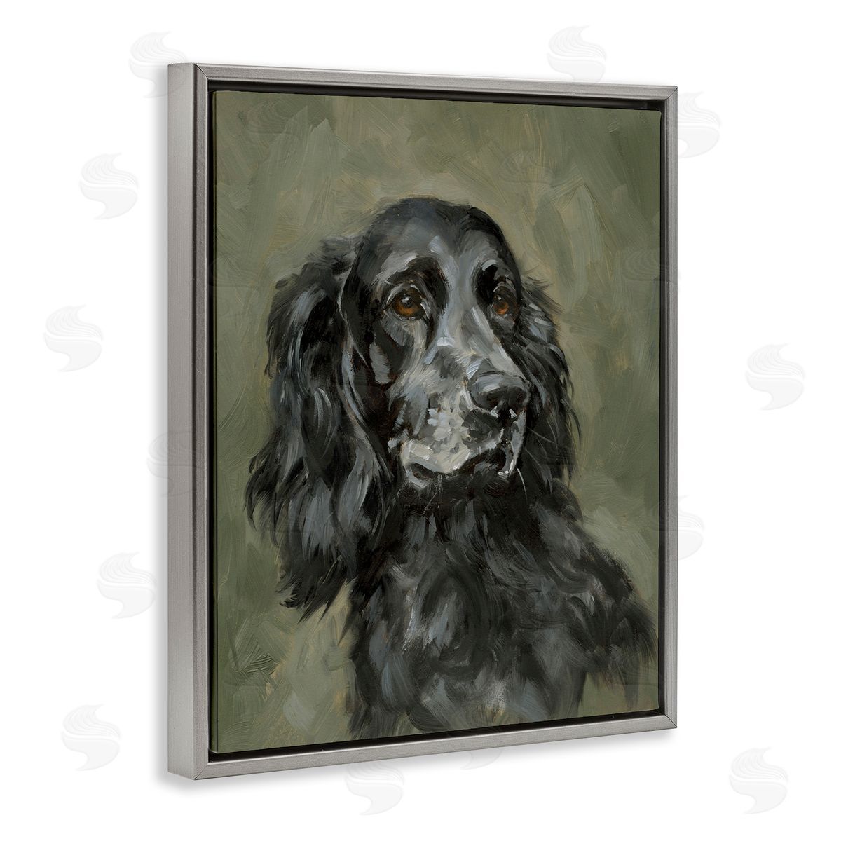 Black Cocker Spaniel Grey Floating Frame Canvas Wall Art, Home Decor by Victoria Barnes