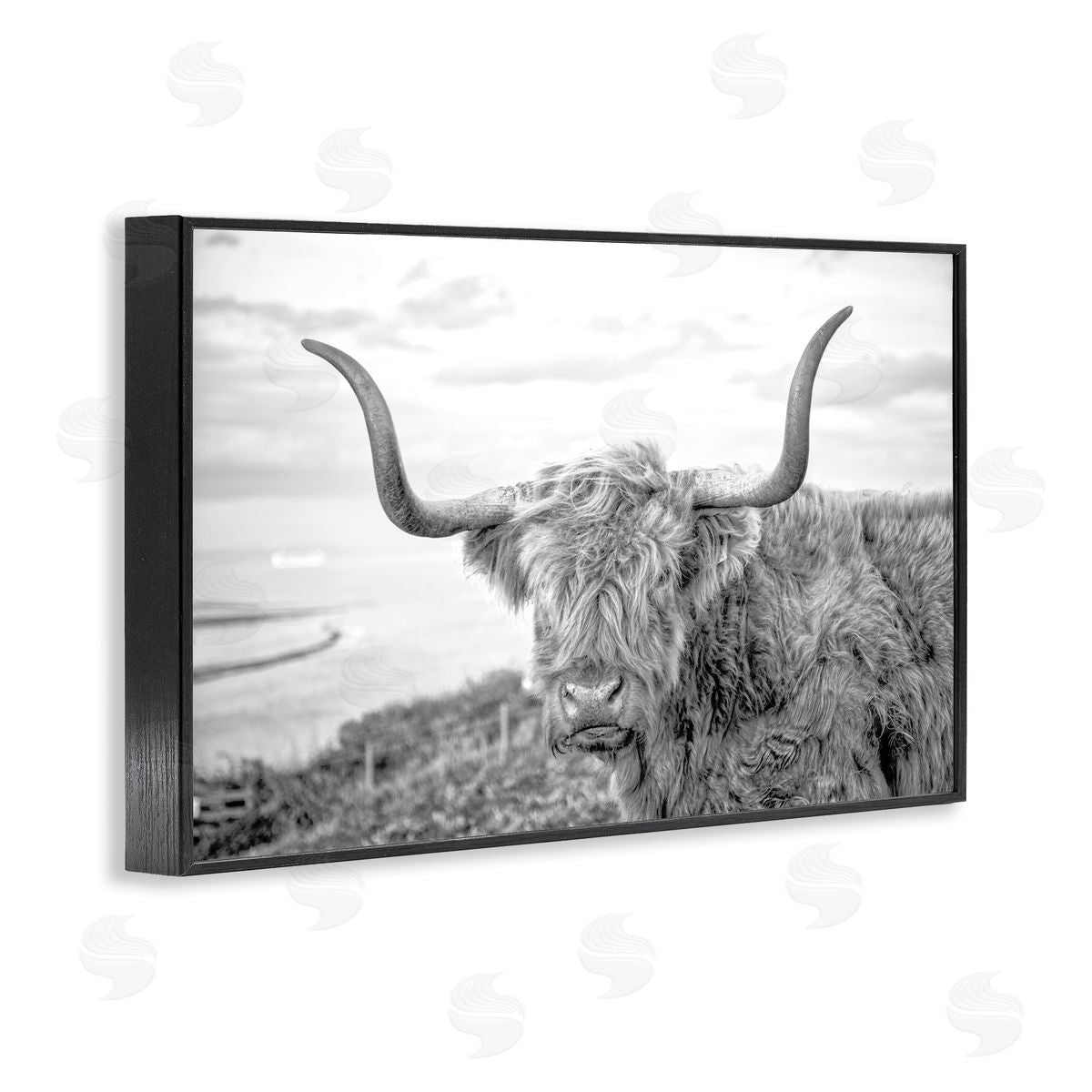 Traditional Fuzzy Cattle Black Frame Print Wall Art, Home Decor by Jasper Huish