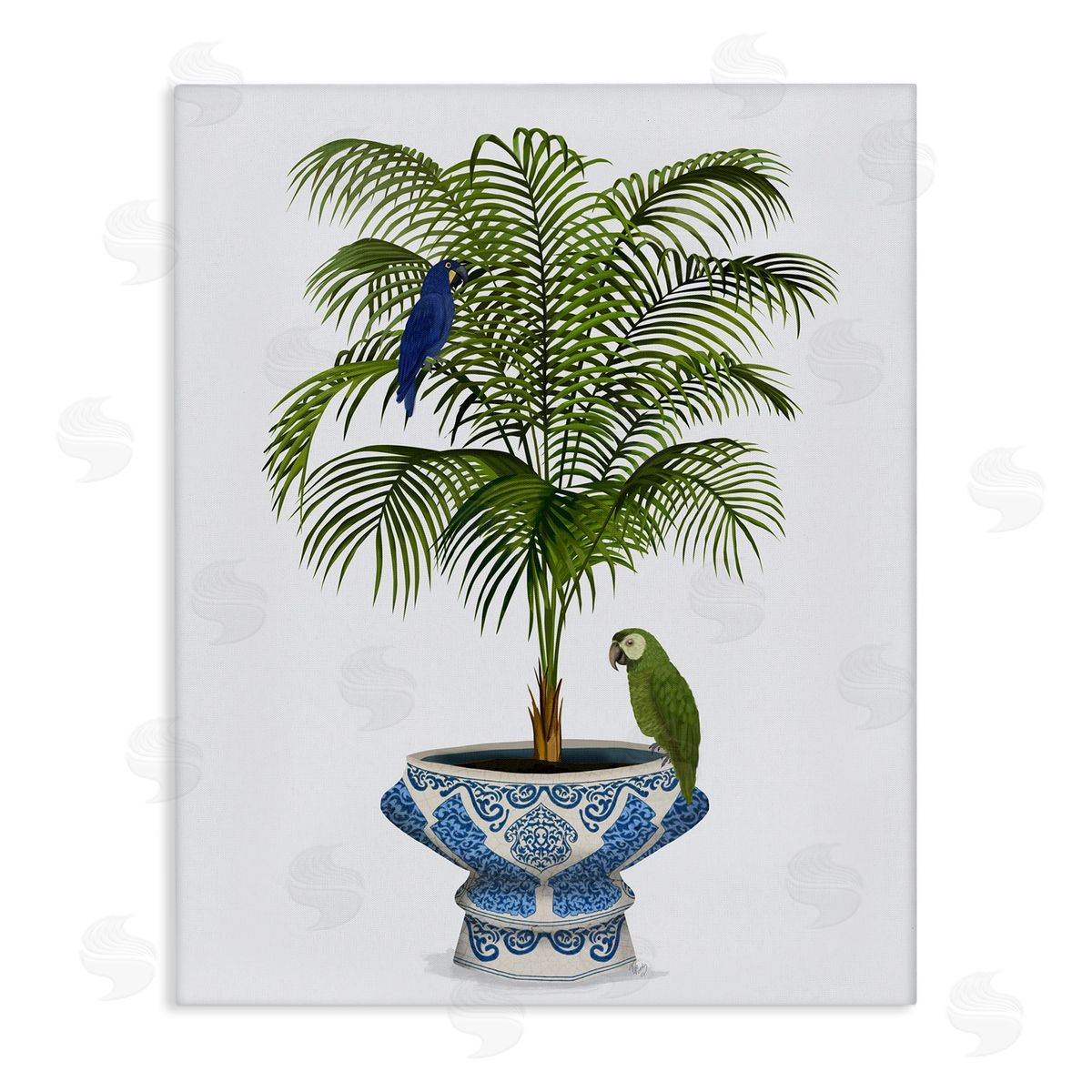 Parrots on Ornate Planter Canvas Wall Art, Home Decor by Fab Funky