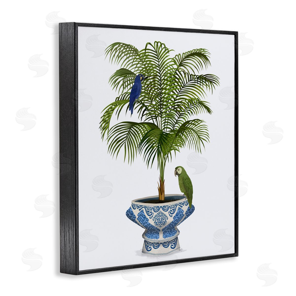 Parrots on Ornate Planter Black Frame Print Wall Art, Home Decor by Fab Funky