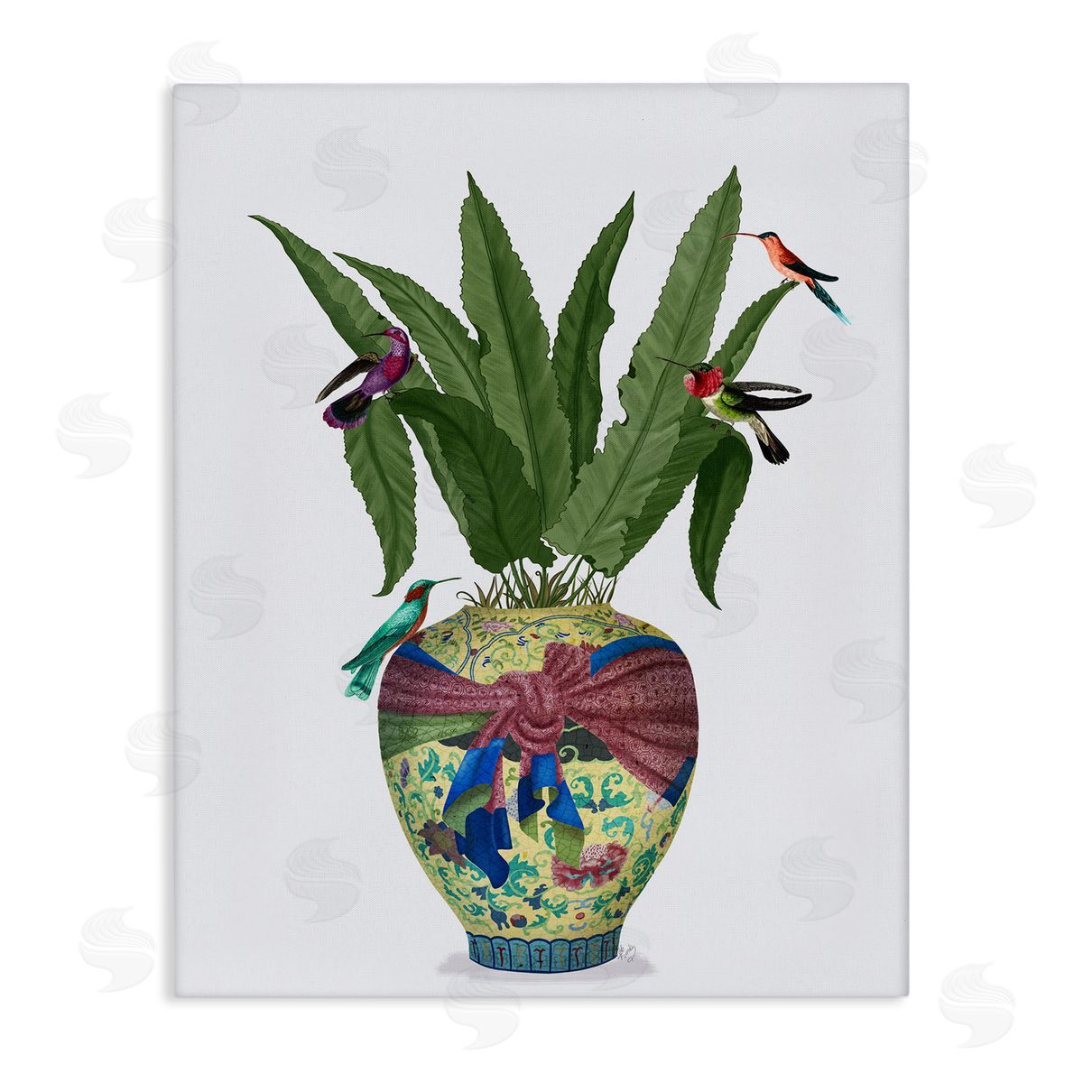 Traditional Birds on Planter Canvas Wall Art, Home Decor by Fab Funky