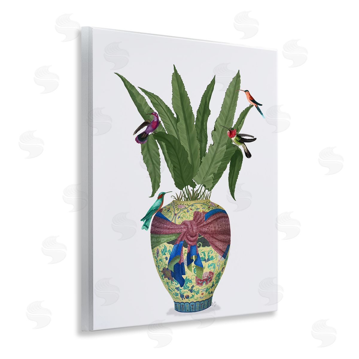 Traditional Birds on Planter Wood Plaque Wall Art, Home Decor by Fab Funky