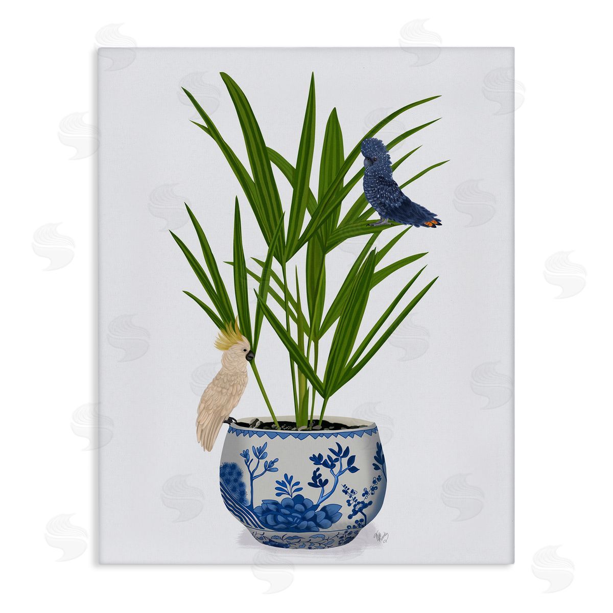 Cockatiels on Planter Canvas Wall Art, Home Decor by Fab Funky