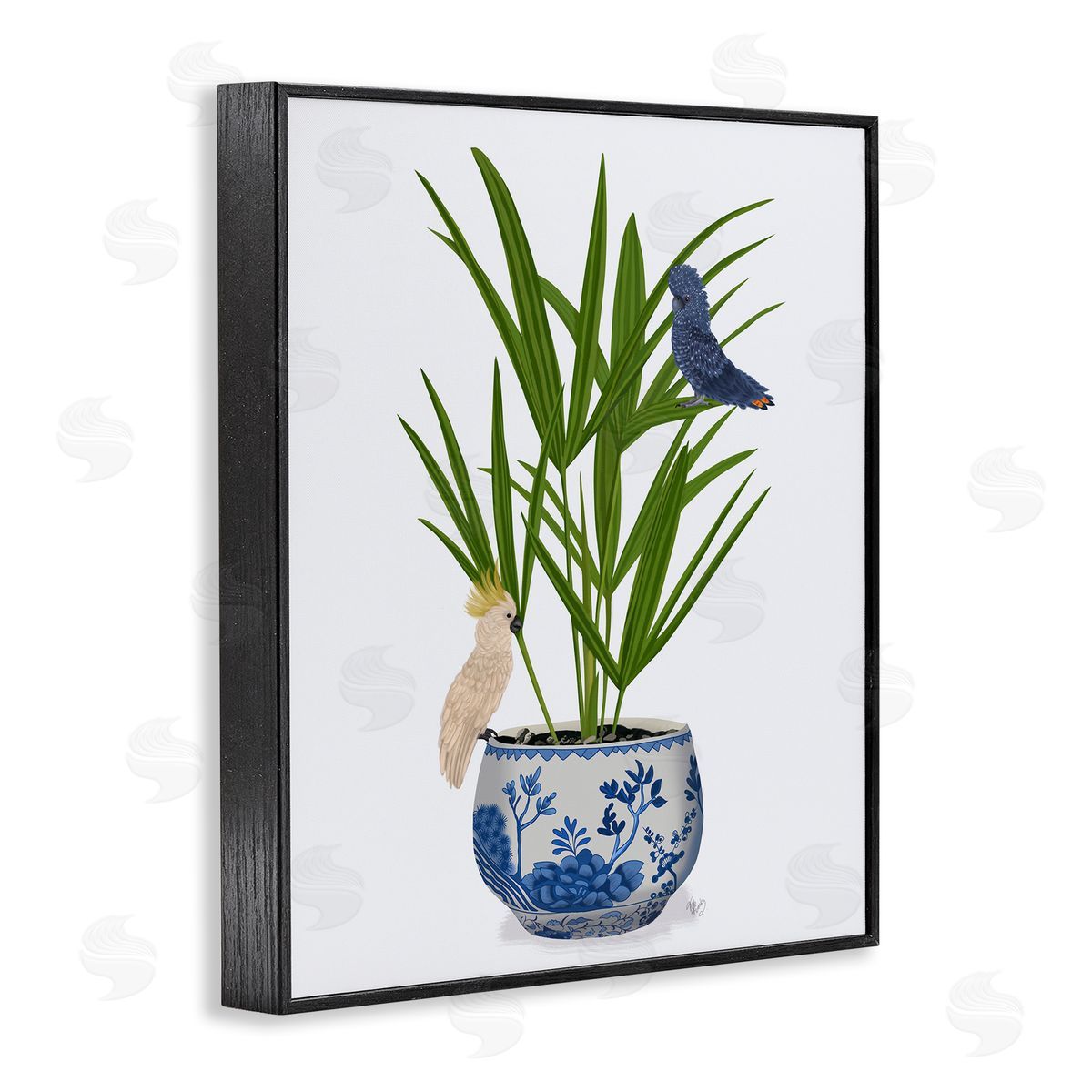 Cockatiels on Planter Black Frame Print Wall Art, Home Decor by Fab Funky
